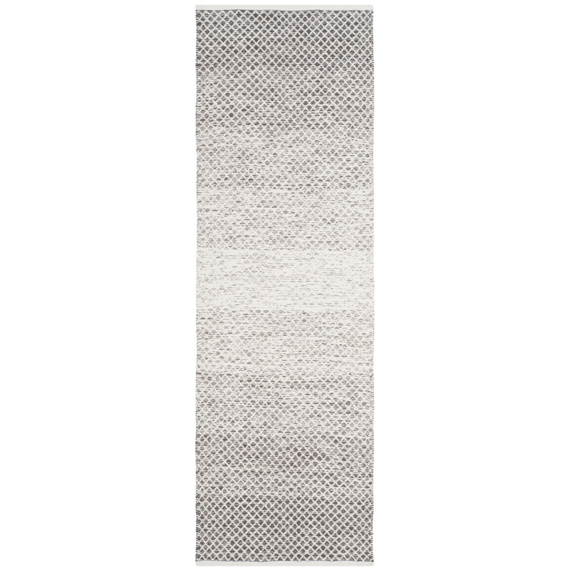 Tapis géométrique en coton fabriqué à la main gris clair / ivoire Amaya, Tapis de couloir 2 pi 3 po x 9 pi