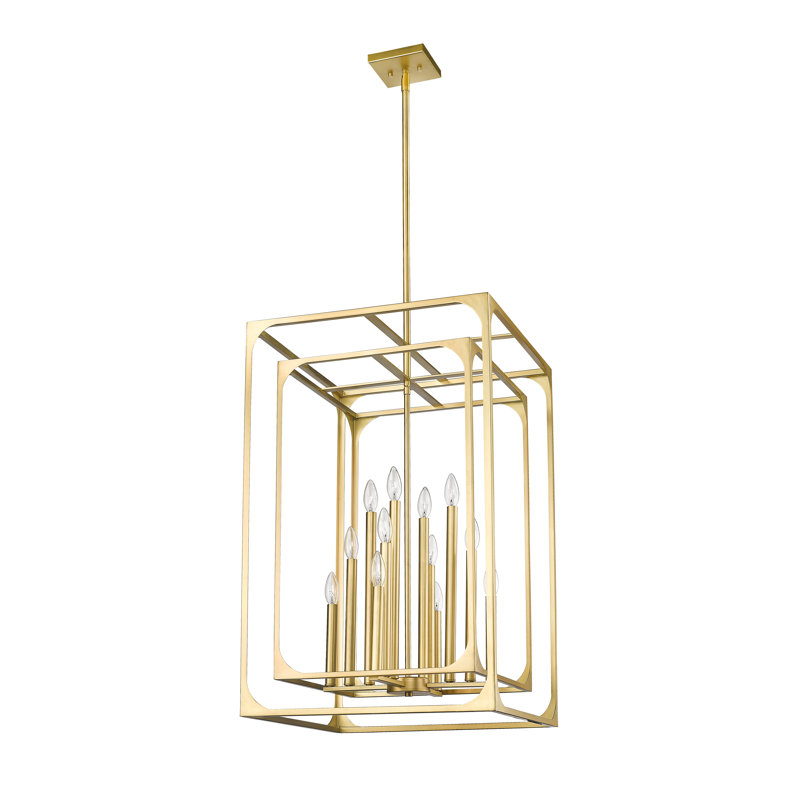 Lustre carré 12 lumières, Laiton frotté