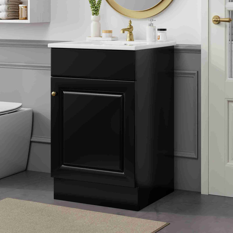 Bathroom Vanity with Adjustable Shelf, Black, Gold