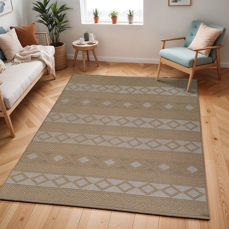 Machine Washable, Non Slip Jute Boho Area Rug Tan/Beige, Rectangle 118 x 170cm