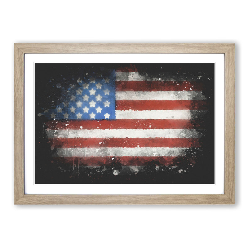 Painted American Flag - Picture Frame Graphic Art Print, Oak Framed, 24cm H x 33cm W x 2cm D