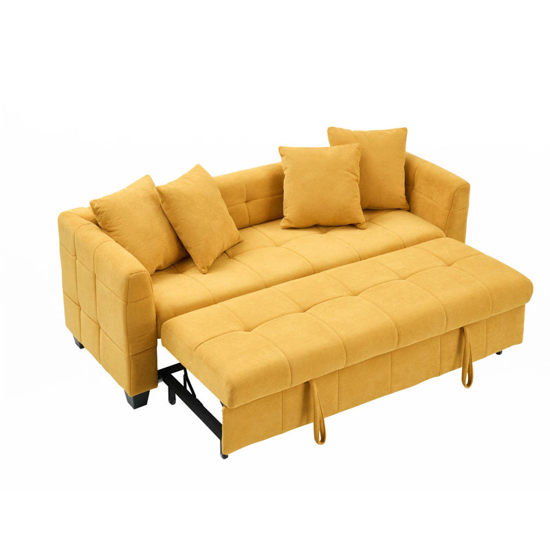 Canapé pliable 77,9 po 3 places en flanelle, Jaune