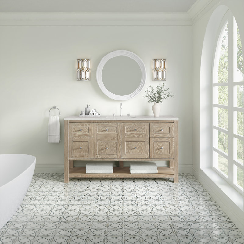 Breckenridge 60'' W Single Vanity, Whitewashed Oak, Lime Delight Silestone, Widespread