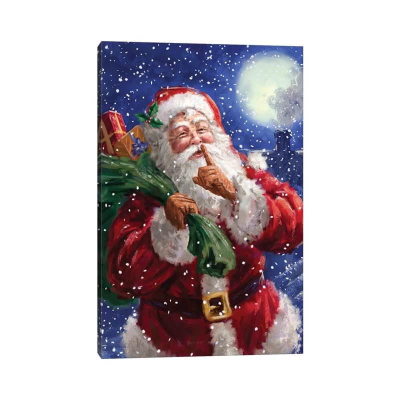 Santa On Blue With Moon by Marcello Corti - Painting on Canvas, Wrapped Canvas, 101.6 cm H x 66.04 cm W x 3.175 cm D