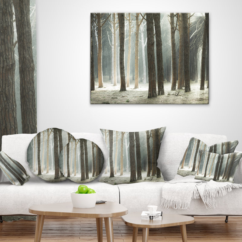 Forêt de pin maritime avec raies - coussin imprimé Forest, 18 po x 18 po, Coussin décoratif