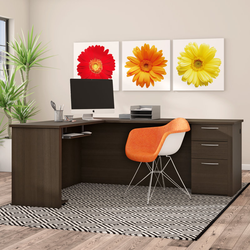 Tammara L-Shaped Executive Desk, Dark Chocolate