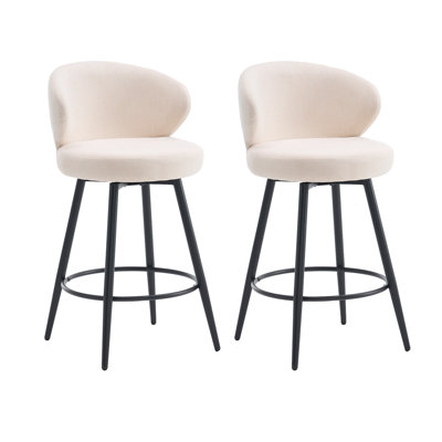 360° Swivel Modern Bar Stool, 26" Upholstered Counter Height Bar Stools With Wingback, Soft Linen Fabric, Counter Chairs With Arm For Kitchen Island Or Home Bar