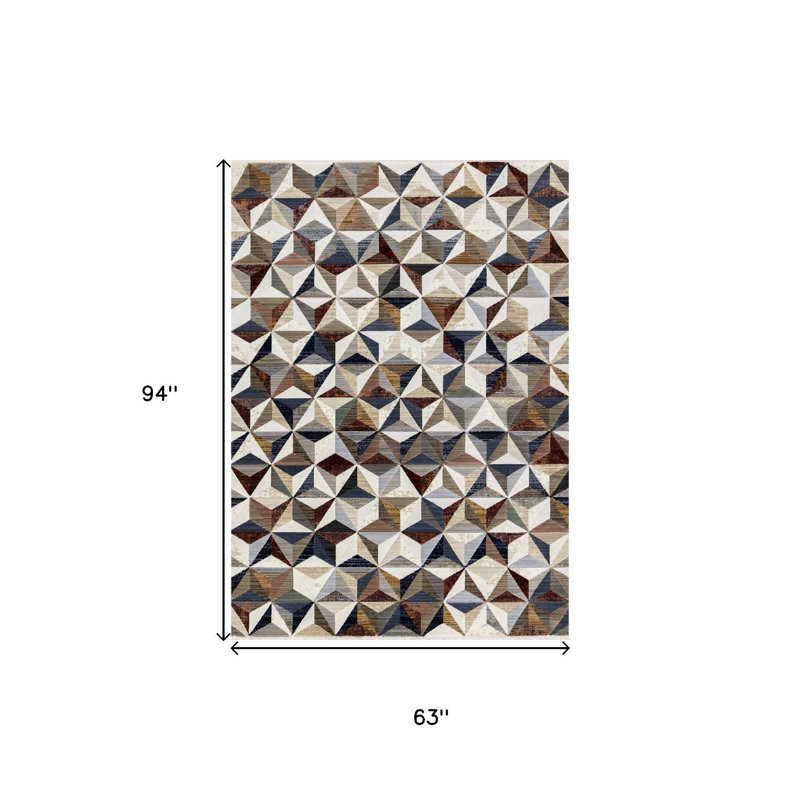 Tapis géométrique crème et brun 5 pi x 8 pi