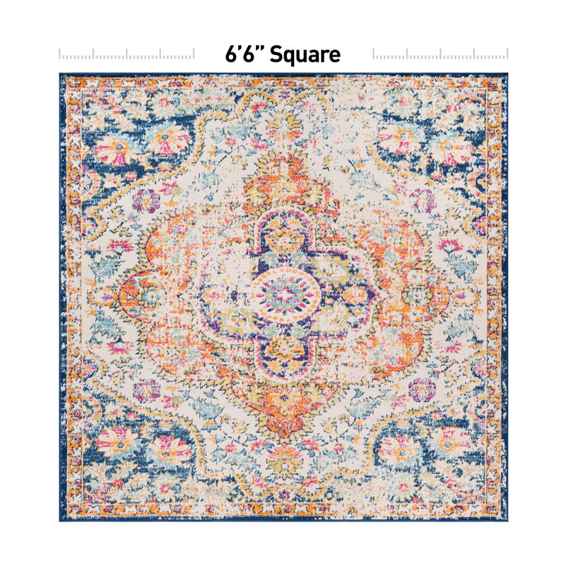 Beverly Oriental Orange/Blue/Cream Area Rug, Square 6'6"