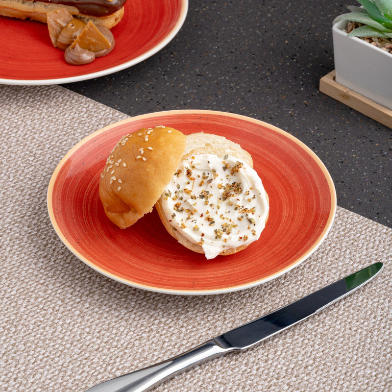 Assiette sans rebord en porcelaine de qualité supérieure Twister-Red | Assiette ronde vitale | Va au micro-ondes et au lave-vaisselle