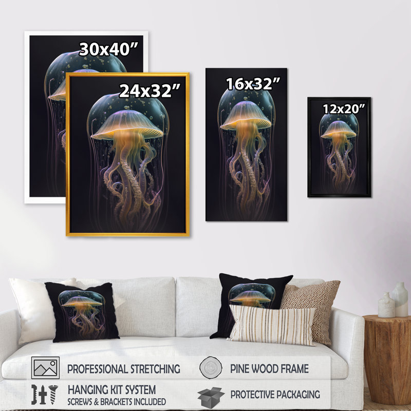 Méduse II - reproduction sur toile, Impression dorée sur toile encadrée, L 30 po x H 40 po