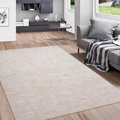 Tapis de salon uni 240 x 300 cm, grand tapis d'intérieur lavable, antidérapant, à poils courts, style moderne et bohème, couleur crème.