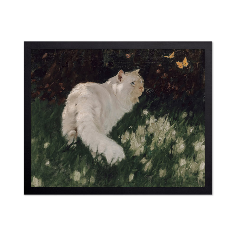 Arthur Heyer - Chat blanc et papillons, Unframed, Poster, 11"H x 14"W