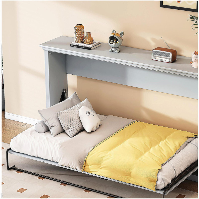Lit escamotable simple, peut être plié dans une armoire, gris
