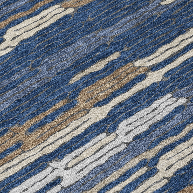 Tapis rayé Ceajay ACN3114 lavable à la machine pour l'intérieur et l'extérieur, Marine, 3 pi x 5 pi