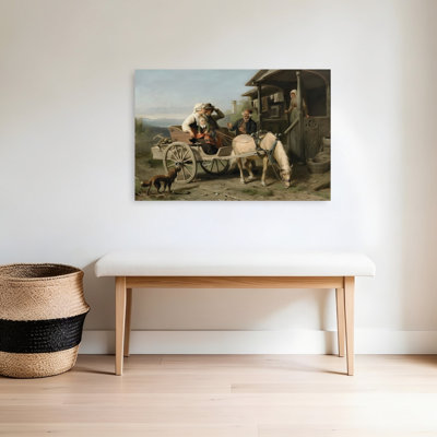 Roadside Family Talk Rustic Traditional Vintage Dog Horse Mountain Wall Art Print 1 Piece Wrapped Canvas Wall Art