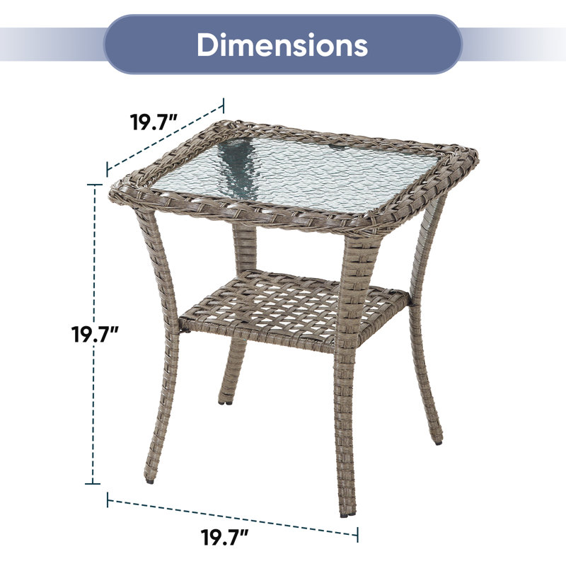Square Glass Outdoor Coffee Table , 19.7 " W 19.7 " D, Gray