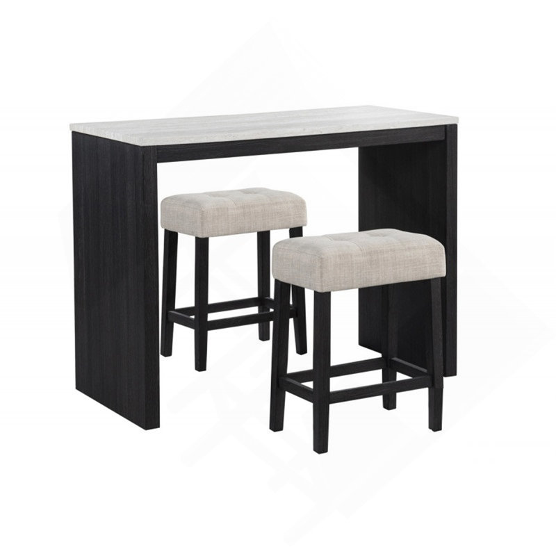 Ensemble de bar 3 pièces à hauteur de comptoir en faux marbre noir / beige, tabouret de siège capitonné avec repose-pieds, ensemble de bar de style contemporain