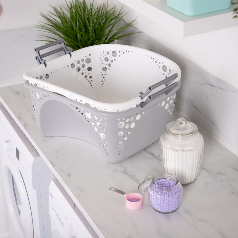 Plastic Laundry Basket with Handles, Grey