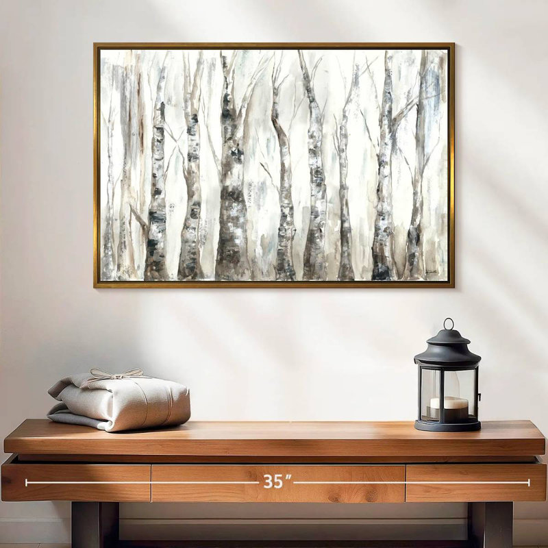 Winter Aspen Trunks - neutre, Cadre flottant doré, 25 po x 17 po
