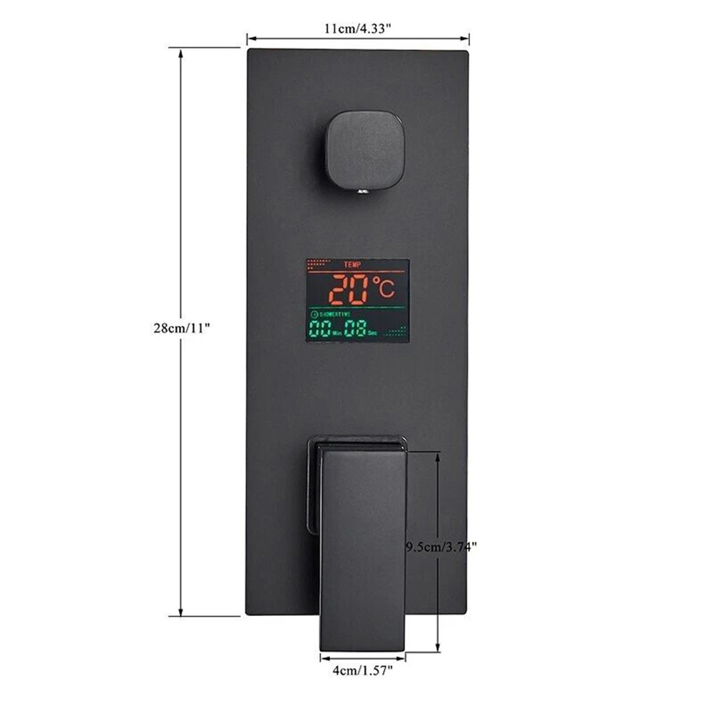 LED Concealed Bathroom Shower Mixer Set 40cm Rain Head Square Valve System Black