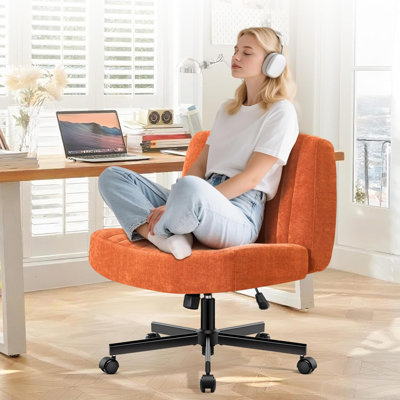 Orange Convertible Criss Cross Chair - Armless Office Chair With Pocket Springs, Thicker/Wider Cushions, Swivel (Relieves Back Pain - Living Room/Offi