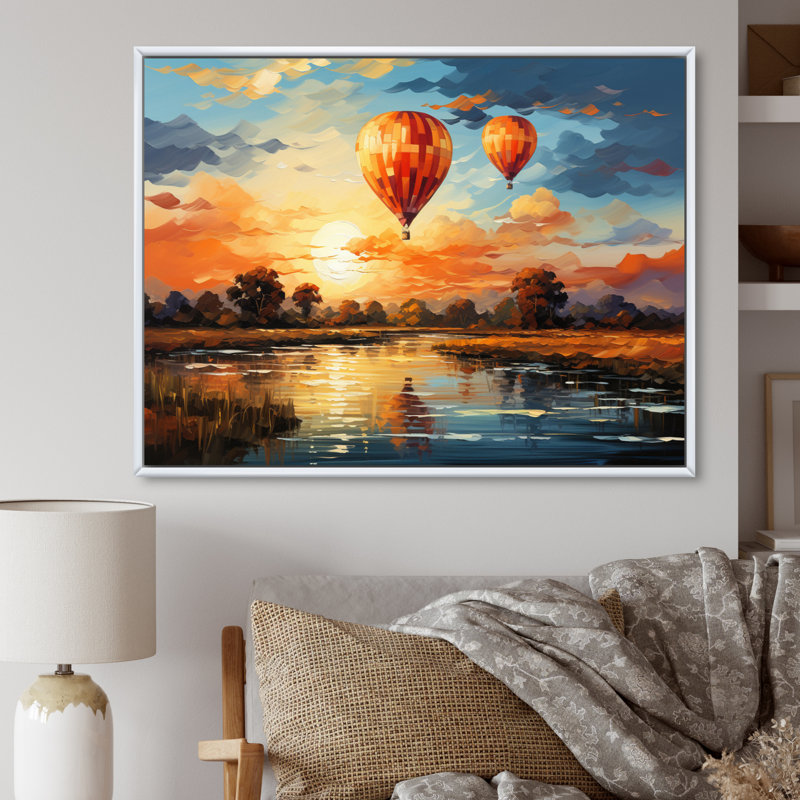 Ballon à air chaud rouge III - impression, Cadre flottant blanc, H 16 po x l 32 po x P 1 po