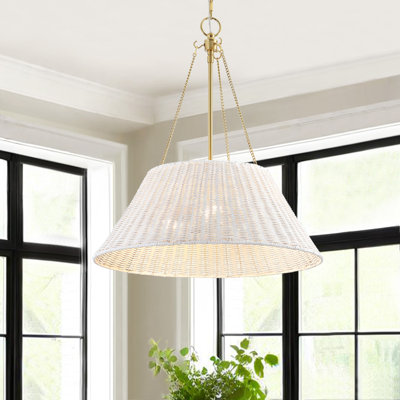 3-Light Modern Coastal Hand-Woven Rattan Pendant Chandelier
