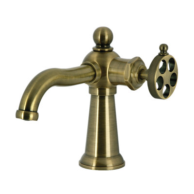 Kingston Brass Wendell Single-Handle 1-Hole Deck Mount Bathroom Faucet with Knurled Handle and Push Pop-Up Drain