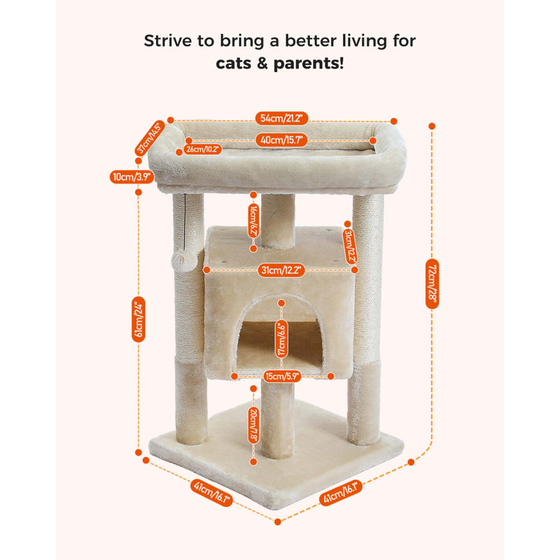 29" Indoor Cat Tree Tower Cat Condo With Sisal Scratching Posts & Plush Perch, Beige