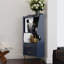 Armoire de bar d'angle en bois avec 2 tablettes de rangement ouvertes et 2 tiroirs, armoire avec miroir à l'arrière, pieds / pieds hauts pour un nettoyage facile, armoire buffet BLEU