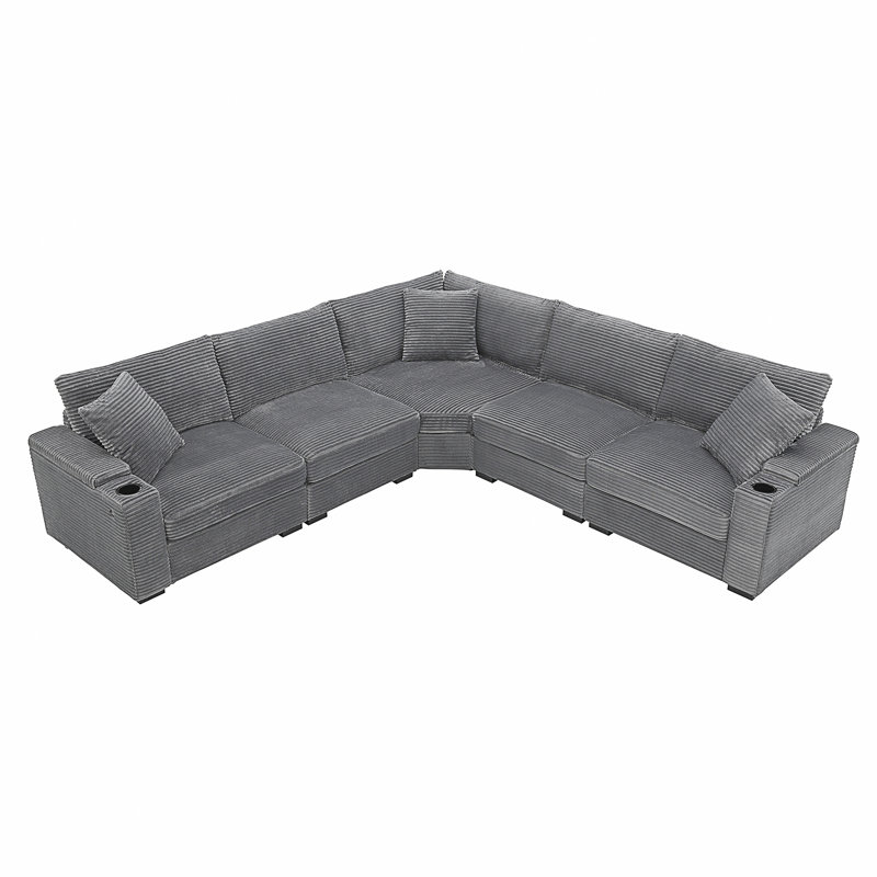 Sylvienne 106" Convertible L-Shaped Sectional Corner Sofa, Grey