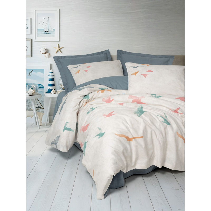100% Cotton Ranforce Single Quilt Cover Set, Blue | Includes 63 x 87 Duvet Cover, 63 x 94 Flat Sheet, 20 x 28 Pillowcase | Pigment Printing, Machine Washable, 145 Thread Count, Button Closure for Duvet & Envelope Pillowcase