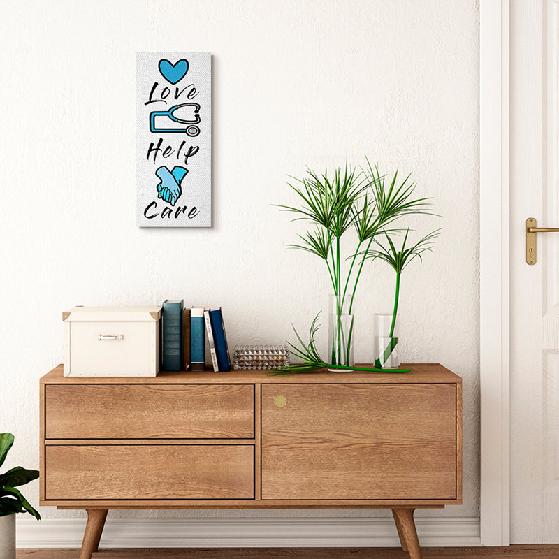 «Soins de santé, phrases, aide, aide, soins, illustrations bleues» par Marcus Prime, Toile tendue