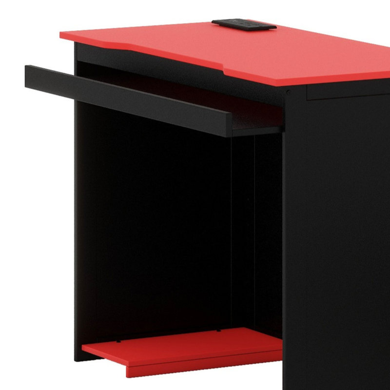 Élégant lit de jour en bois avec lit gigogne, bureau, lumières DEL et système de charge USB, Noir et rouge