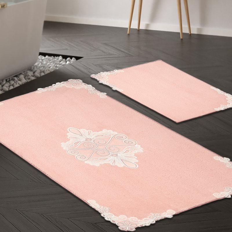 Ensemble de tapis de bain doux et élégant (2 pièces), couleur poudre, 19,7 x 23,6 pouces et 23,6 x 39,4 pouces | 100% polyester, hauteur des poils de 0,6 po | Dessous antidérapant, antibactérien, lavable à la machine | Parfait pour la décoration de salle de bain