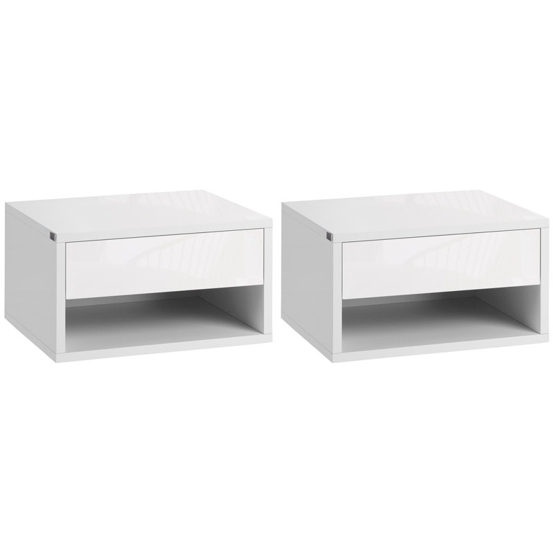 Floating Bedside Tables Wall Mounted Nightstands with Drawer and Shelf, 37 x 32 x 21 cm, Engineered Wood, 2 Pieces, Wall-Mounted Nightstand, Brown, Space-Saving Wall-Mounted Design