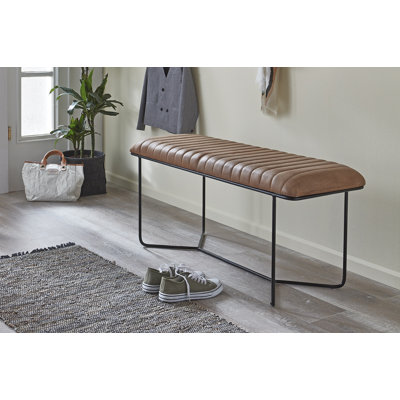 Layoune Genuine Leather Upholstered Bench