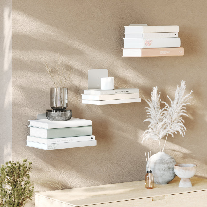 Large Silver Steel Floating Wall Shelf Set