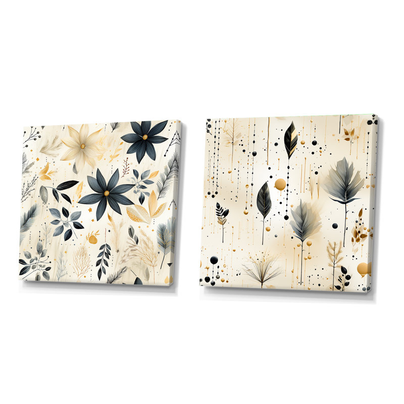 Clarkesville - Ensemble de 2 collages carrés botaniques abstraits, H 16 po x l 33 po, Toile tendue