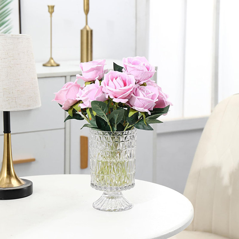 Pedestal Glass Vase, Large Floral Vase for Living Room & Wedding Decor, Clear