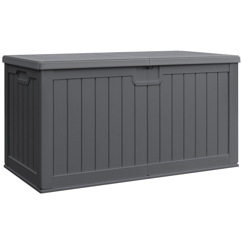 245 Gallon Thick-Walled Resin Deck Box, Indoor Outdoor Lockable Storage Box With Removable Dividers, Gray