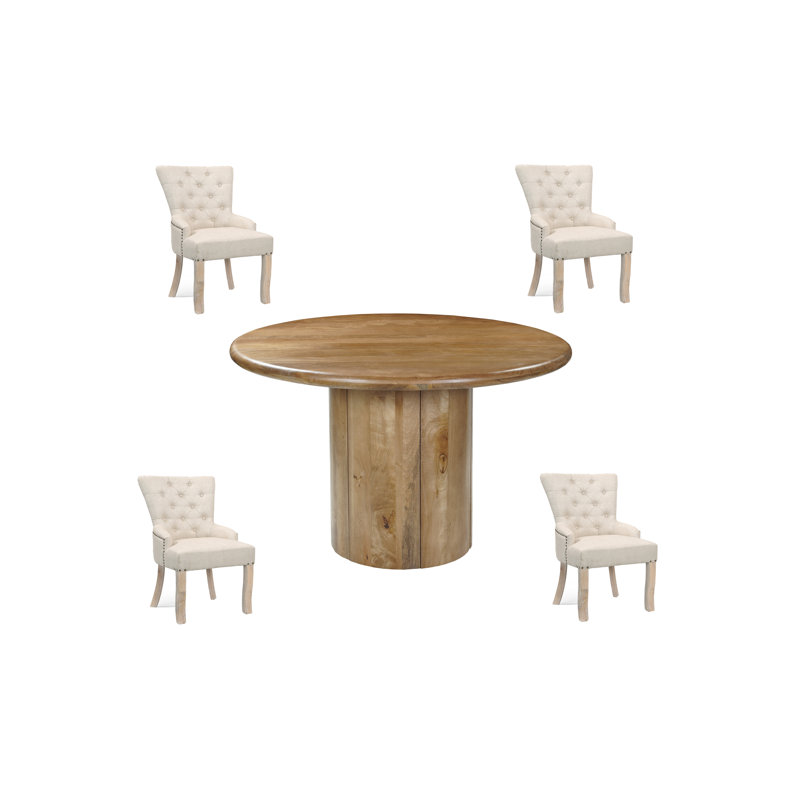 5-Piece Solid Wood Dining Set, Natural