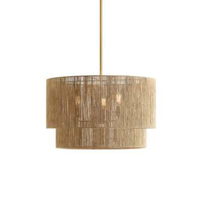 Lustre de tambour en fibre naturelle tissé à 6 lumières, à intensité variable, pour salle à manger.