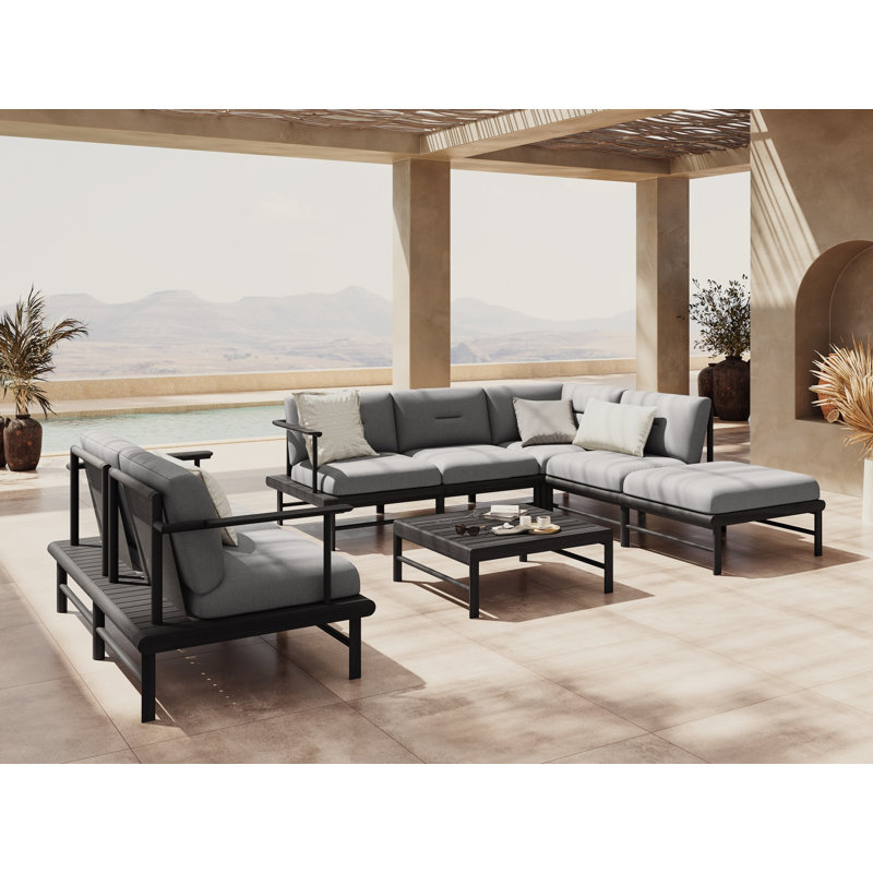 160cm Wide Ash Patio Sofa with Cushions, Light Grey