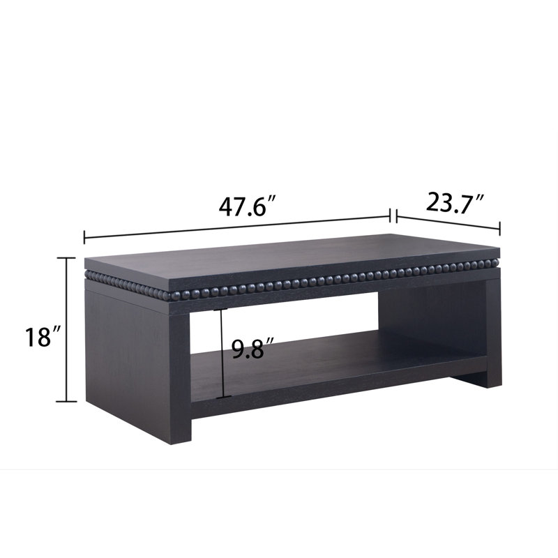 Table basse moderne avec garniture perlée Roomfitters, tablette de rangement rectangulaire ouverte de style contemporain