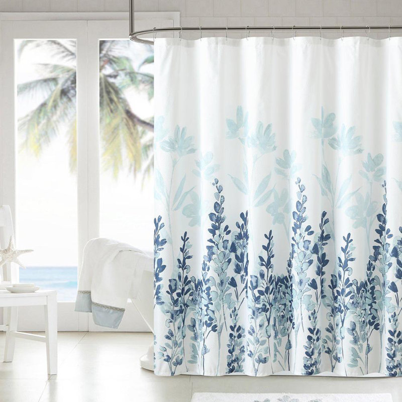 Adasia Floral Shower Curtain with Hooks Included, Blue
