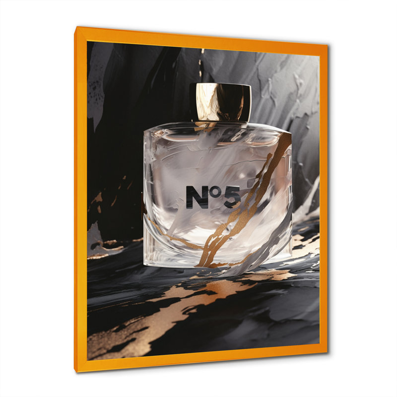«Black Perfume Bottle Masterpiece», art mural sur toile, H 20 po x l 12 po, Encadrement doré