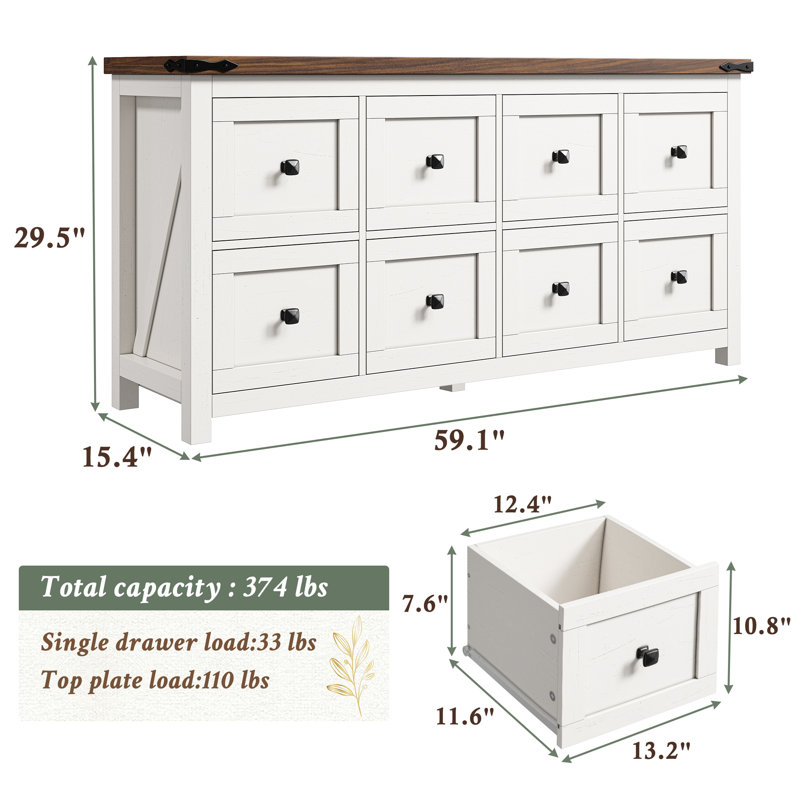 Cueto 8-Drawer Double Dresser, White