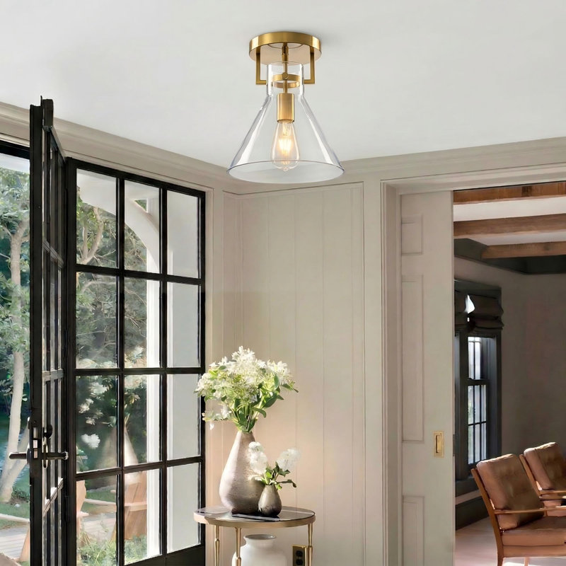 Burstyn 1-Light Modern Metal & Glass Flush Mount Ceiling Light for Hallway